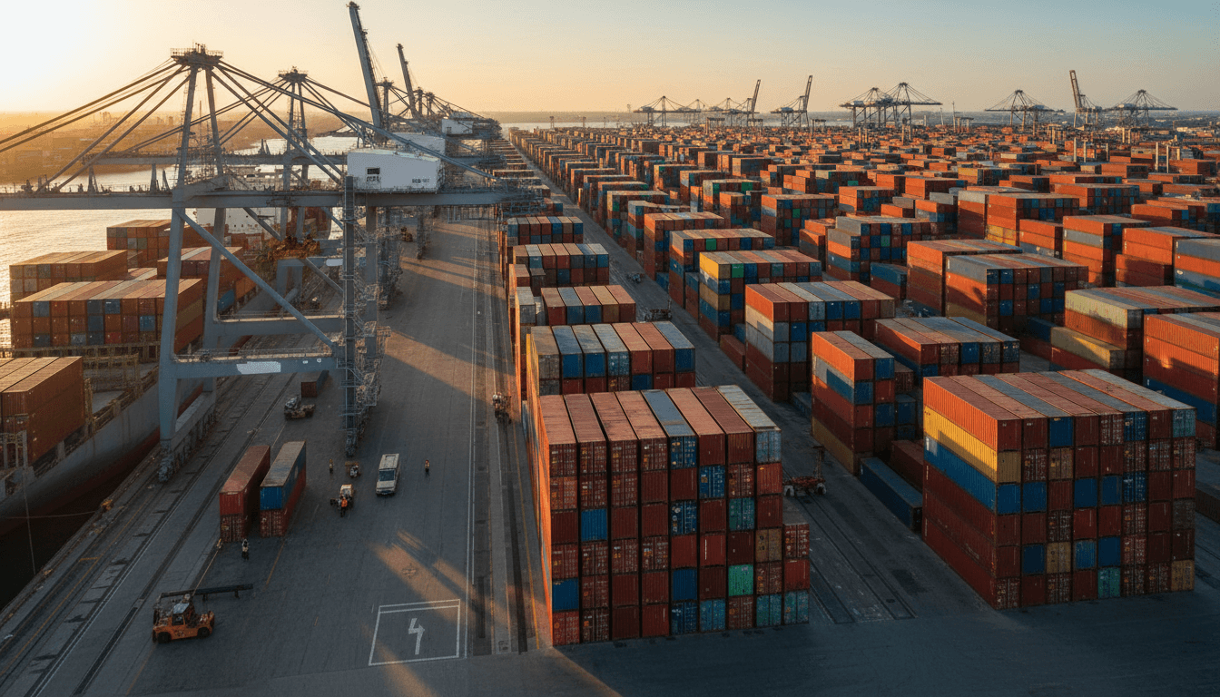 Vehicle shipping container being loaded at international port