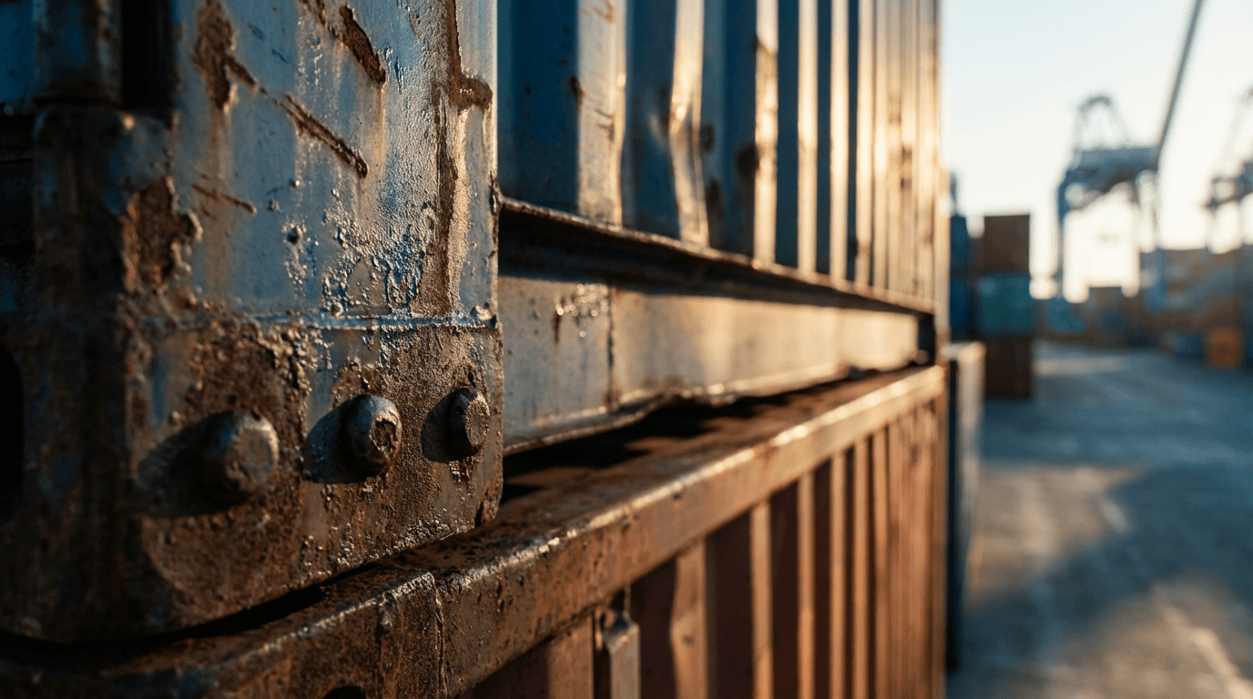 Vehicles being loaded into shipping container at cargo facility for international import